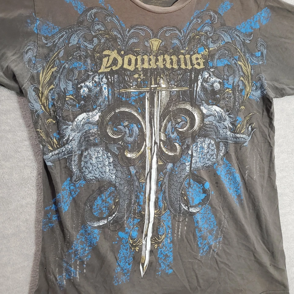 Camiseta DE COLECCIÓN Dominus Hombres Grande Gris Emblema Grunge MMA Gráfico Y2K LEER Foto 2 de 4