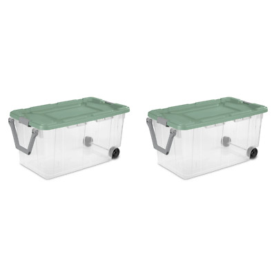 Sterilite 160 Qt. Wheeled Storage Box Plastic Adult, Green Sage, Set of 2