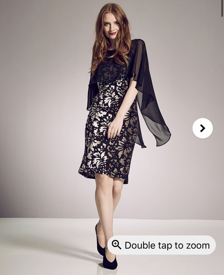 John Lewis Gina Bacconi Burnout Overlay Dress Size 10 UK Black