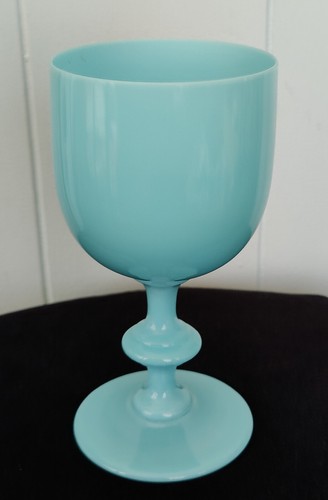 Vintage French Portieux Vallerysthal Blue Opaline Glass Water Goblet 6.5" Tall - Picture 2 of 6