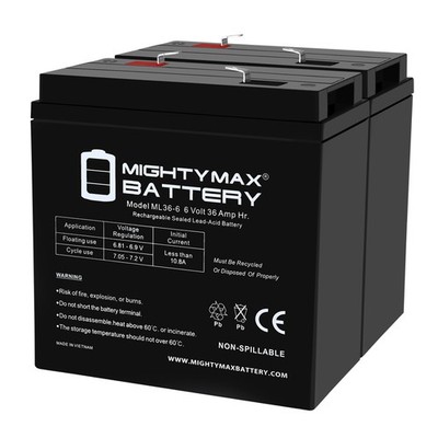 Mighty Max 6V, 36Ah, AGM, F2 Terminal, Battery Replaces Sentry PM6360 - 2 Pack
