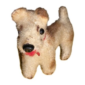 Flocked Fox Terrier Dog Wagner Handwork, 2.5", West Germany, Red Neck Collar