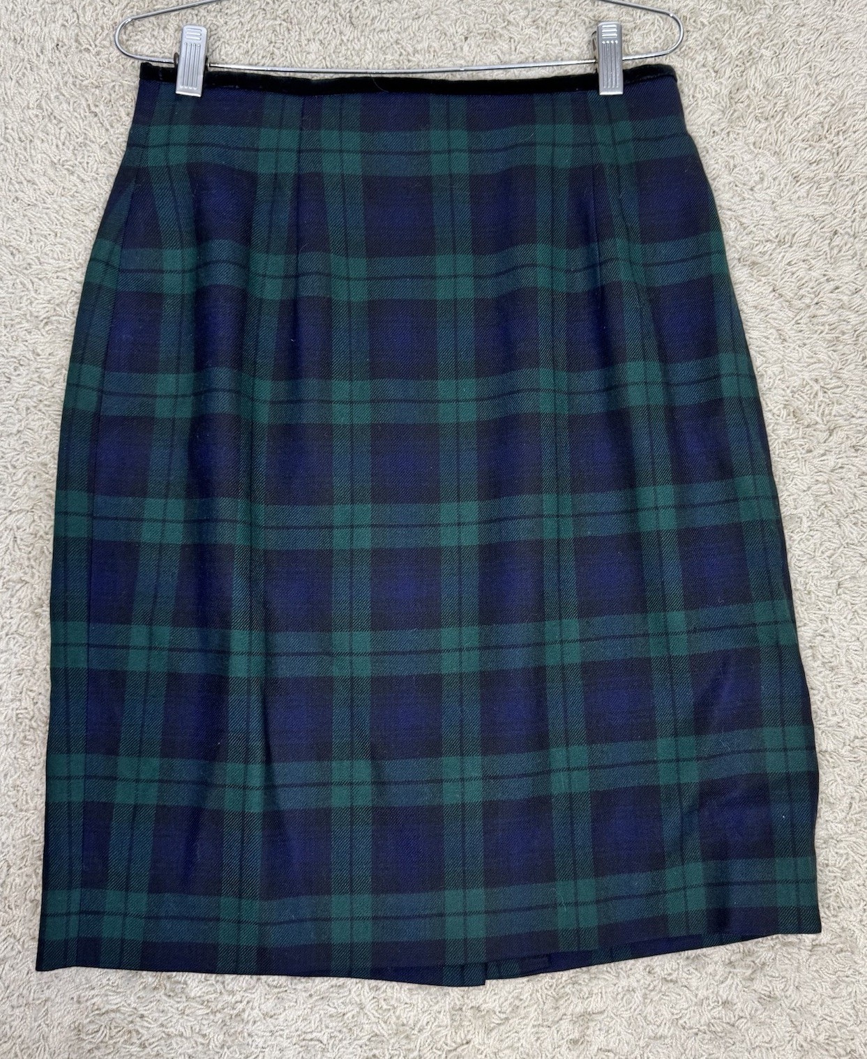 VTG Brooks Brothers Wool Black Watch Plaid Knee Length Pencil Skirt Women's 12