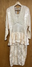 Vntg 80s Jessica McClintock Lace Peplum Midi Dress Coquette Victorian Ivory Read