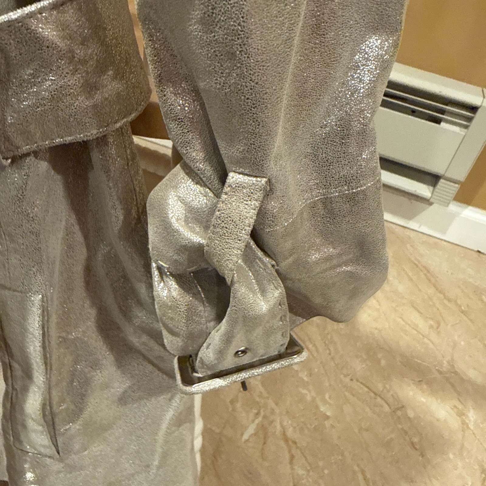 Bebe Silver Gray Belted Button Up Collared Jacket… - image 5