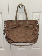 Coach Brown Signature Nylon Diaper Bag Tote Pad F77577 Multipurpose 15x12x6 EUC