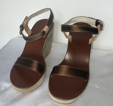Vintage Prada Brown Leather Suede Platform Wedge Sandals EU 39.5 Made Italy