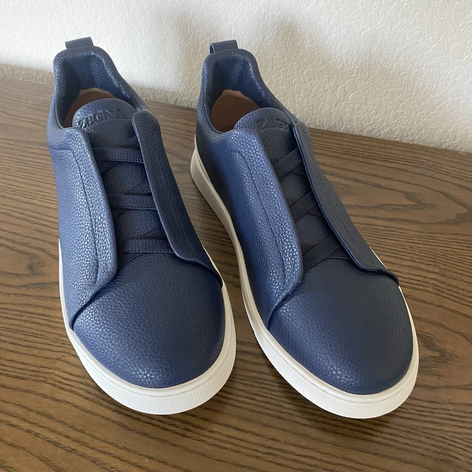 Zapatilla deportiva Zegna Triple Stitch de cuero azul marino para hombre talla EU 45/US 12 Foto 2 de 4