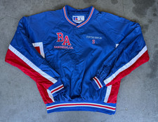 VTG Mens Sz Large Russell Athletic Blue Red Pullover Windbreaker Embroidered