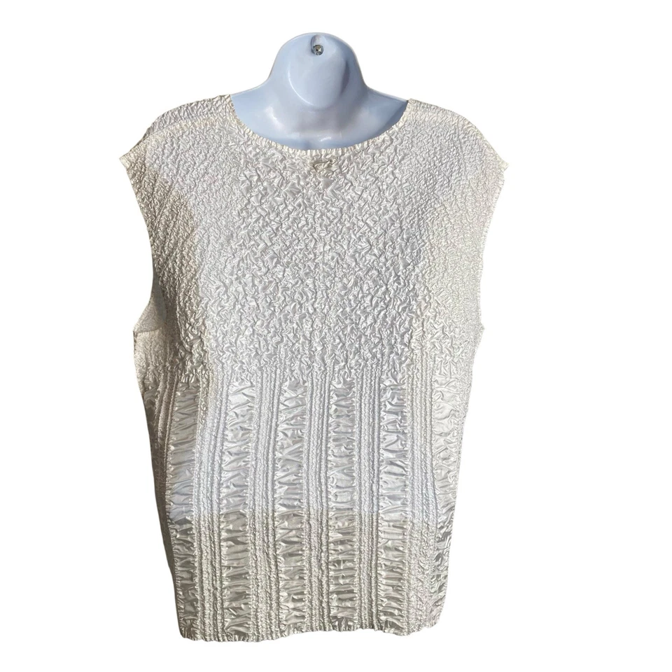 Camiseta sin mangas NICOLA para mujer blanca arrugada plisada talla XL cami concha delicada hada Foto 2 de 4