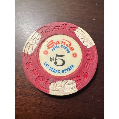 Vintage Sands Hotel Casino Las Vegas Nevada $5 Poker Chip Red White Collectible