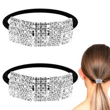 2 Pcs Sparkly Rhinestone Ponytail Holders - Crystal Scrunchies, Fancy Headband