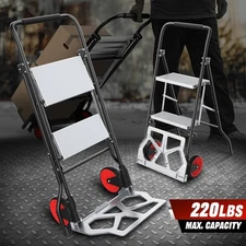 220 lbs Heavy Duty 2-IN-1 Folding Hand Truck Dolly Luggage Trolley 2 Step Ladder