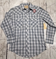 Vintage Wrangler Western Pearl Snap Plaid Gray Shirt Men's Medium NWT