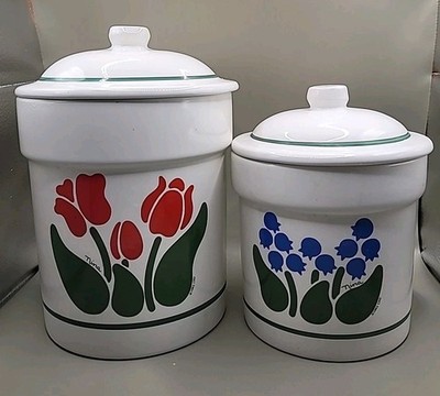 Treasure Craft HELGA NINA ︎2 Piece Canister Set ︎Tulips & Blueberies ︎80's Era