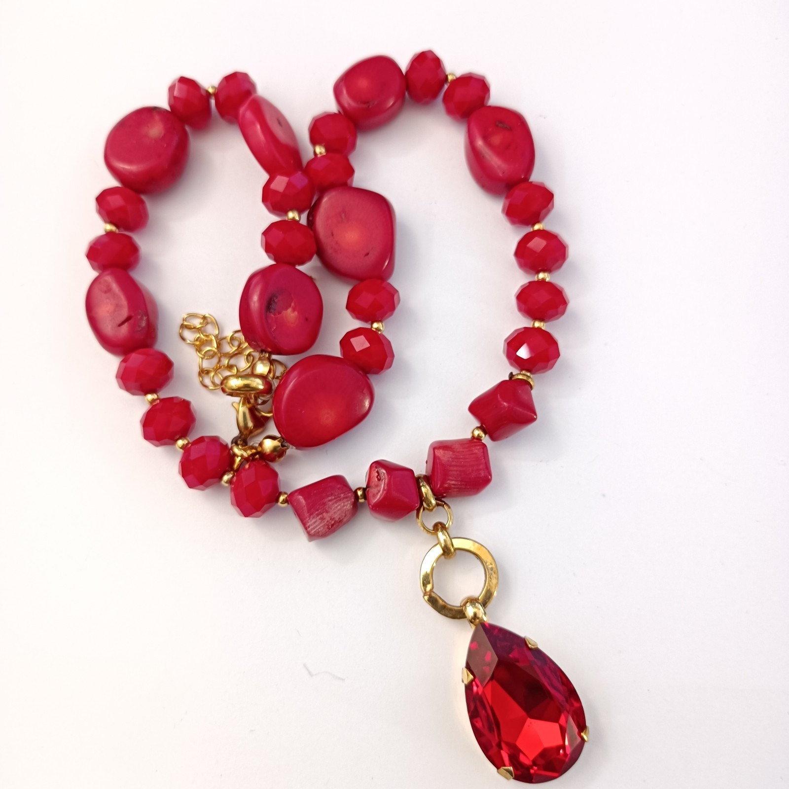 Red Statement Necklace Bold Y2K Dramatic Crystal … - image 12