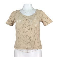 Judy Knapp Vintage 90s Open Knit Beige Short Sleeve Forest Fairy Boho USA M