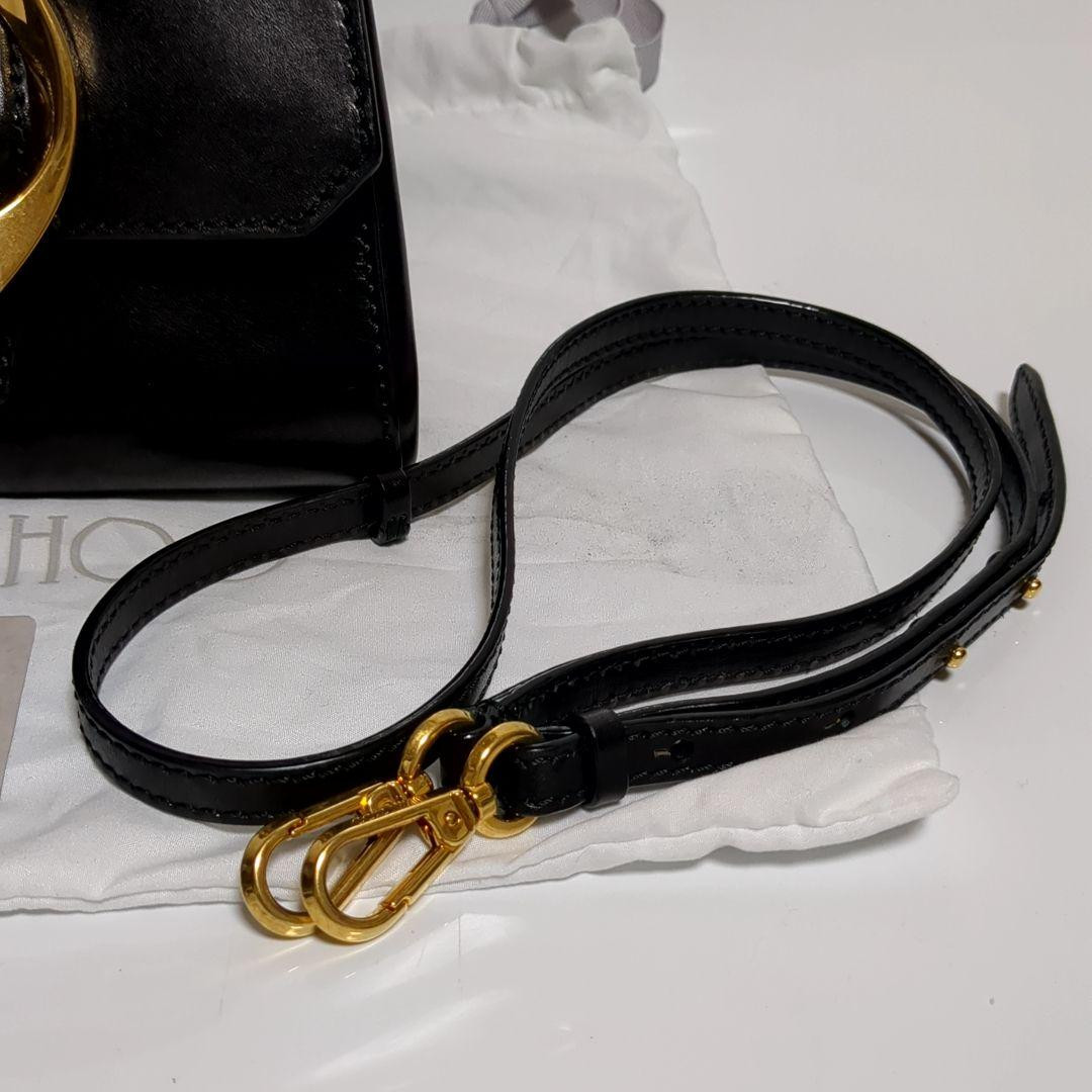 専用品JIMMY CHOO MADELINE/S BLACK ショルダーバッグ JIMMY CHOO Grainy Calfskin Crystal Embellished Madeline
