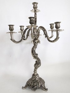 Gorgeous Rococo Style 7 Candle Silverplate Candelabra, 25.5″H, PA6912