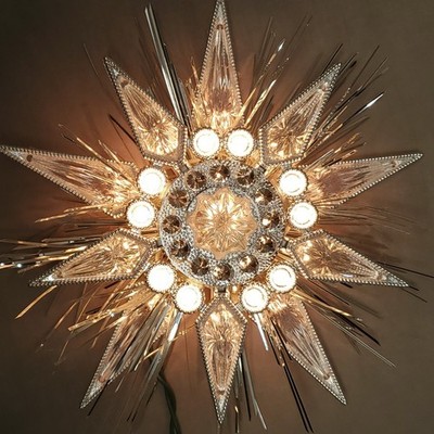 GE Silver Jewel Star Tree Topper 21 Clear Lights Green Wire Christmas #1295983