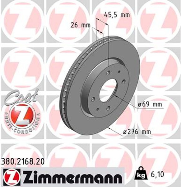 2X Bremsscheibe Coat Z Zimmermann 380.2168.20 FüR Galant Mitsubishi Lancer 8 7-image