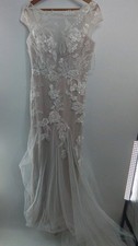 Beige Wedding Dress Sleeveless Low Back Beaded Embroidered Net Glitter Size 12