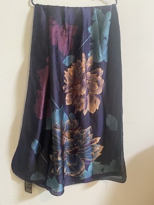 Ailishangdi Silk Chiffon Floral Rectangle Scarf Purple Blue Gold Women