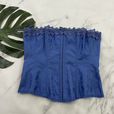 Fredericks of Hollywood Womens Vintage Y2k Corset Top Size 38 XL Light Blue Lace