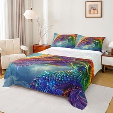 Dragon Pattern Set,Colorful Dragons Bed Sheets Set,3D Dragon Bedding Set for ...