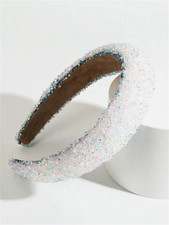 Glamorous Beaded Hairband Bling Crystal Pearl Baroque Headband Wide Cross Headba