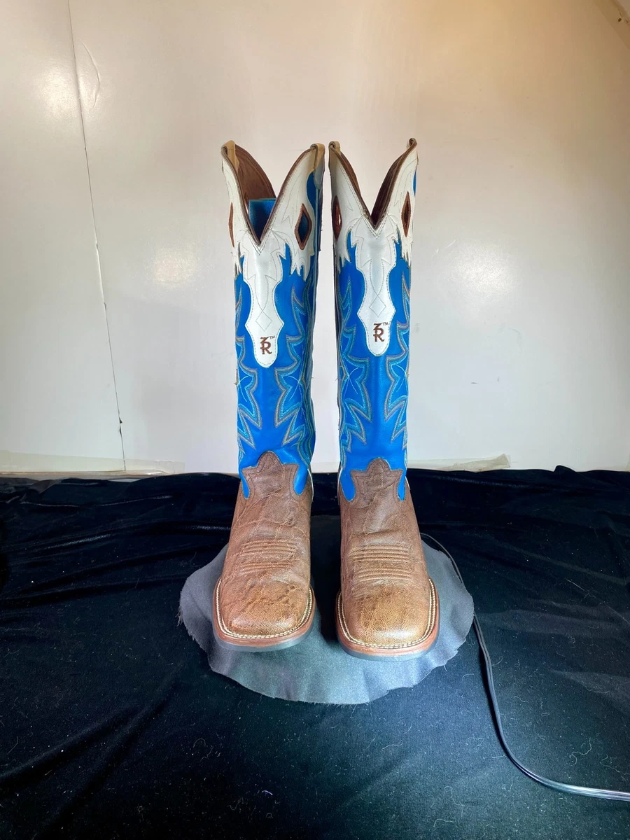 RARE Men\'s Tommy Llama Western Cowboy Boots Rough Suede Blue Tan Size 10 R5328 Blue Western Tony Lama Boots for Men for Sale | Shop New  main image 3