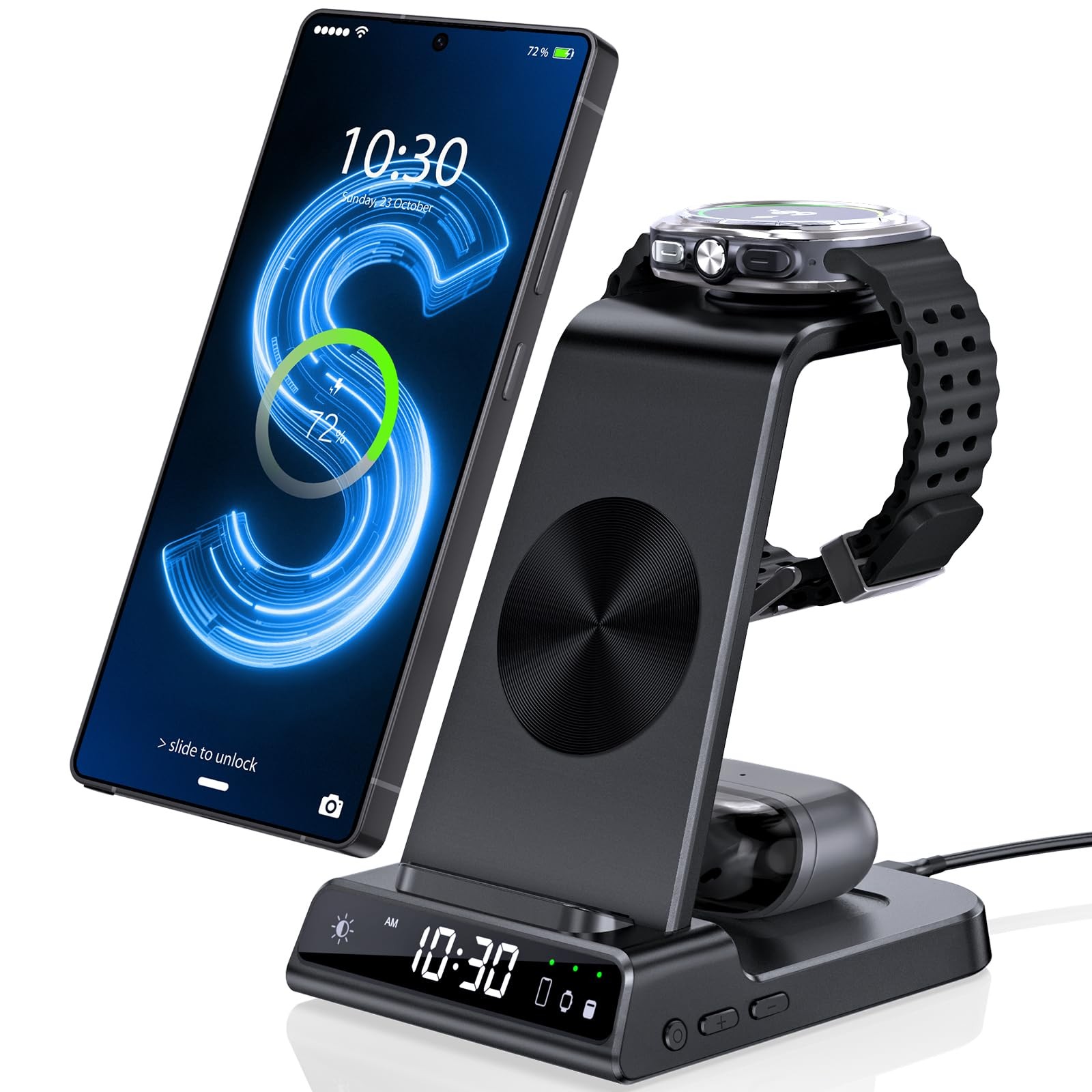 Wireless Charging Station with Clock for Samsung Galaxy S Series-image