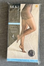 NEW SILK IMPRESSIONS 4-pk PANTYHOSE Black ALL DAY sheer CONTROL TOP 20 den SZ L
