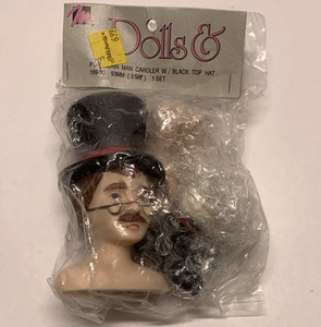 Dolls & Man Caroller Porcelain Doll Head w/ Black Top Hat 93mm Painted 169-90