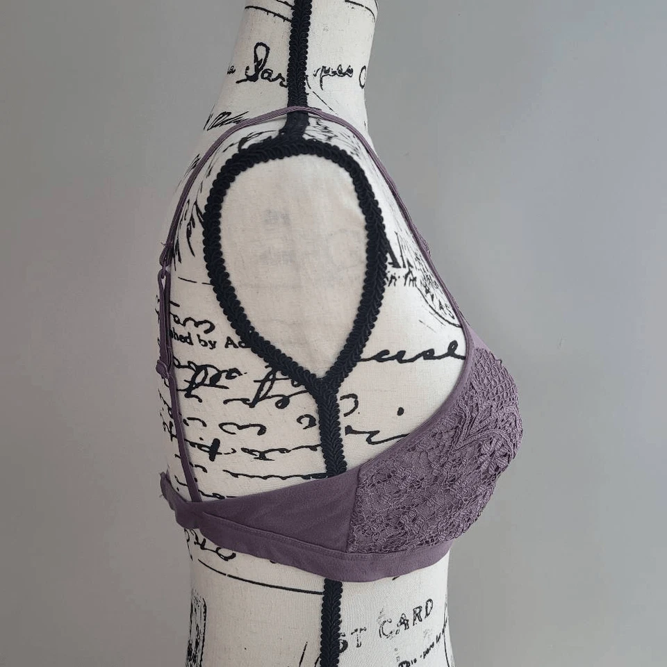 Victoria's Secret medium mauve purple bralette halter neck mesh lace racerback - Image 2 of 4