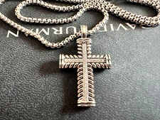 DAVlD*YurmanSterling*Silver.White.Diamond Large Chevron Cross 23" Necklace
