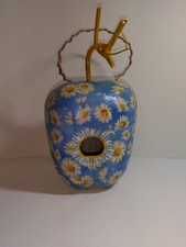 Vintage Fabric Mache Gourd Birdhouse Daisy Pattern Antelope Stem Yellow Blue 12"