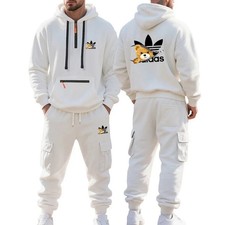 Men'S printed tracksuit, 2-Piece fleece Hoodie+ Multi Pocket trouser Sports Set