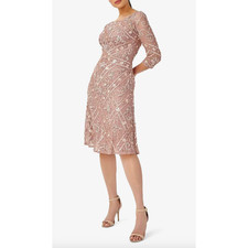 Adrianna Papell Sequin Beaded Boat Neck Dress Cocktail Rose Quartz US 4 NWT