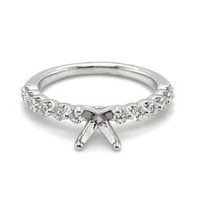 925 Sterling Silver 5MM Round Semi Mount Engagement Ring With Pave Band