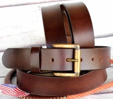 L Unisex Full Grain Cowhide 100 Leather Casual Dress Belt Brown 2615RS01