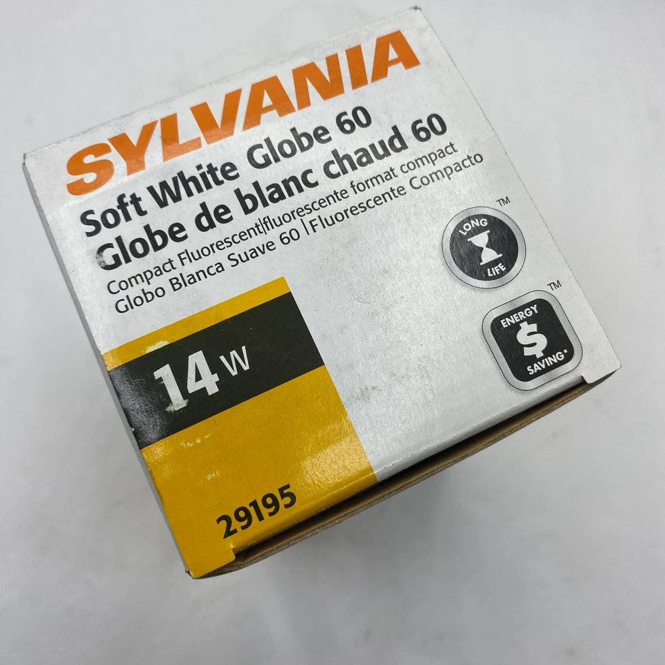 SYLVANIA 29195 SOFT WHITE GLOBE 60 LIGHT LAMP BULB 14W CF14EL/G/830/MED 120V - Image 2 of 4