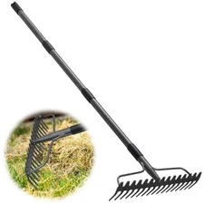 Rake, 17 Tines with 49 Inch Handle, 17 Inch Wide Heavy Duty Garden Thatch Leaf 