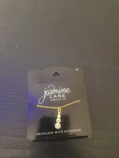 Jasmine Lane Jewelry Co Stacked Clear Pendants Gold Necklace 16" Cubic Zirconia 