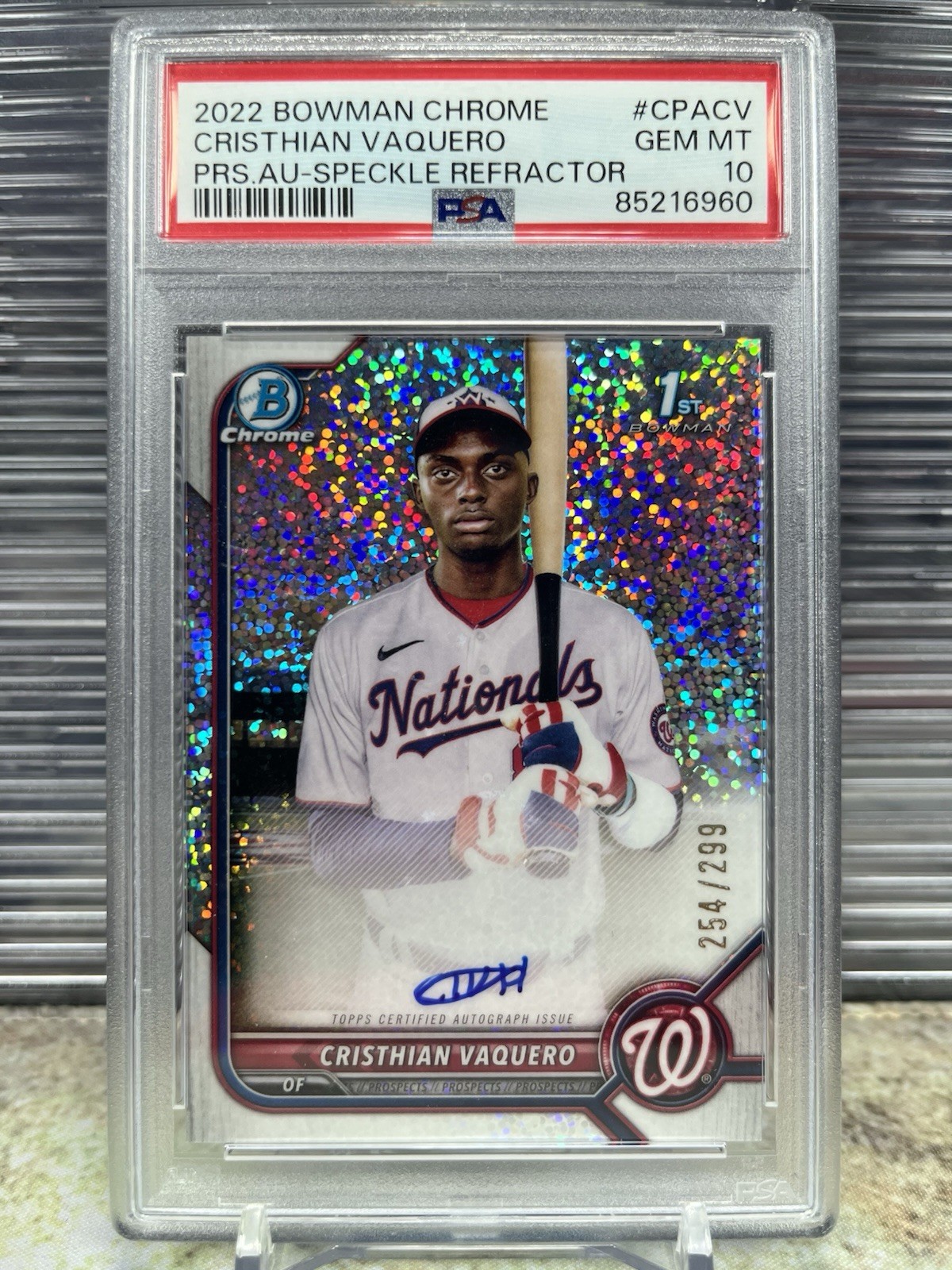 2022 Bowman Chrome #CPA-CV Cristhian Vaquero 1st Bowman Auto Speckle /299 PSA 10