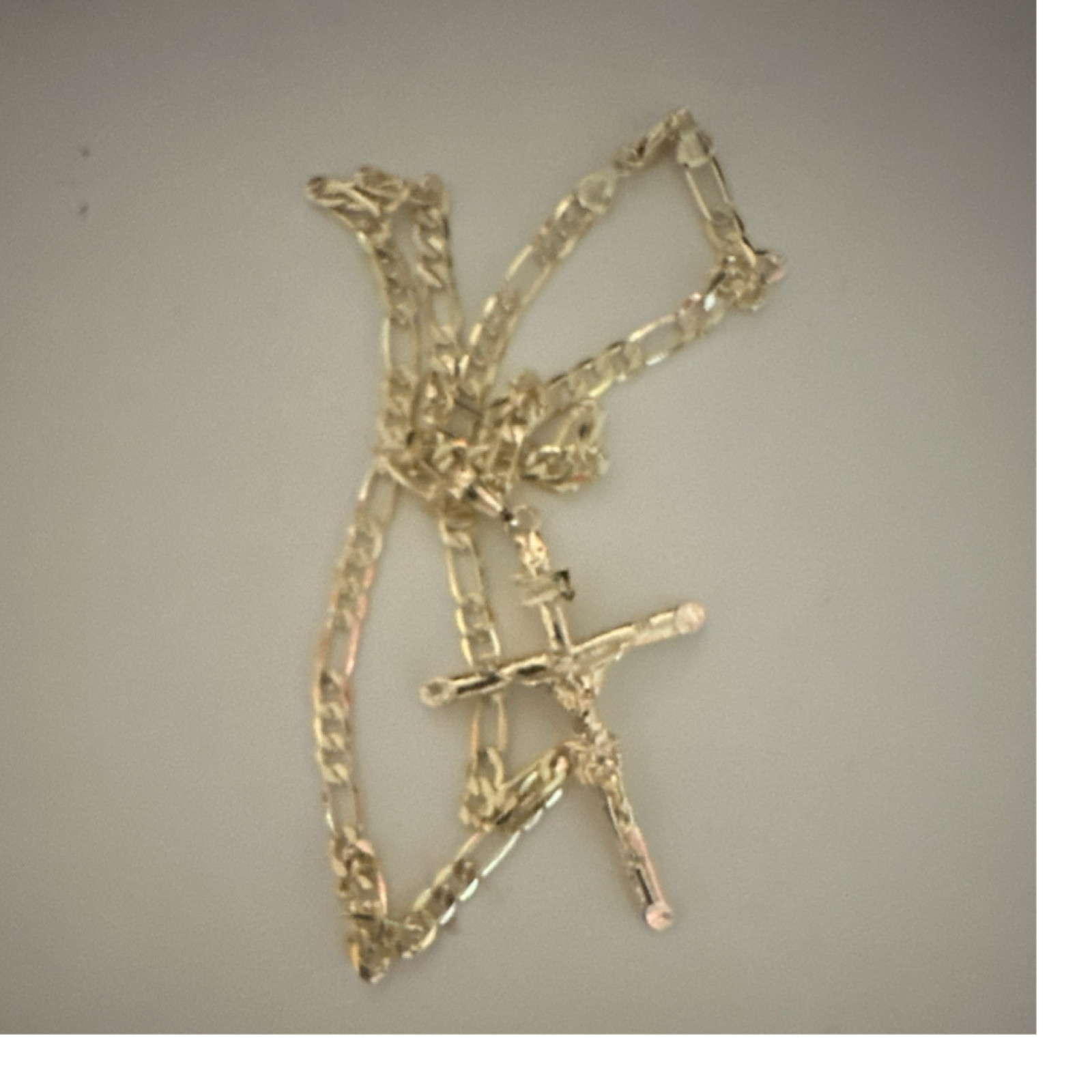 Yellow Gold Figaro Chain Necklace with Cross Charm Religious Pendant