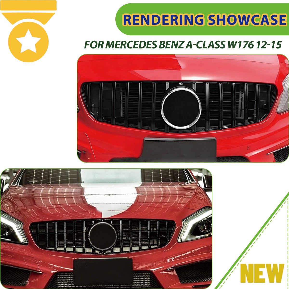 Front Bumper Grille Gloss Black For 13-2015 Mercedes Bnez A Class W176 A200 A250