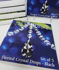 Fifth Avenue Crystal Faceted Black Crystal Drops Ornaments Set Of 5  New In Box 
