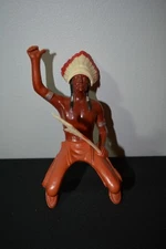 Vintage Wells Lamont Corp Plastic Indian Chief Figure 7 Inches and  spear