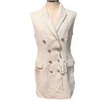 Zara NWT Women's Tweed Textured Waistcoat Vest Mini Dress in White Size Large